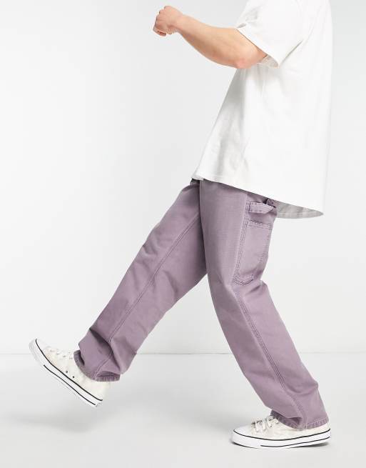 Carhartt WIP Single Knee Worker Straight Leg Trousers In Washed Purple