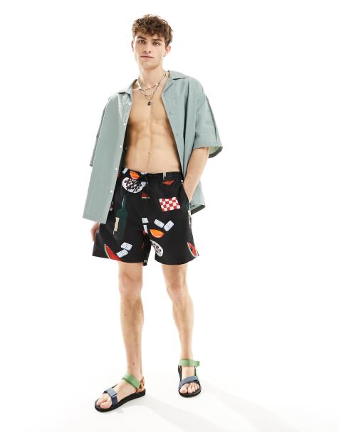 Carhartt WIP slater dinner print swim shorts in black - view 1