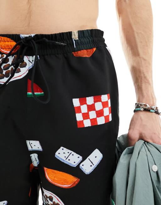 Carhartt WIP slater dinner print swim shorts in black, 4 of 4