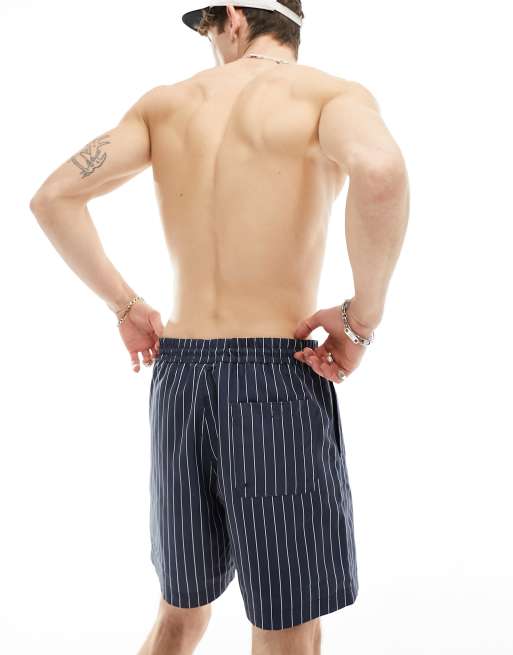Carhartt WIP slater pinstripe swim shorts in navy, 2 of 4