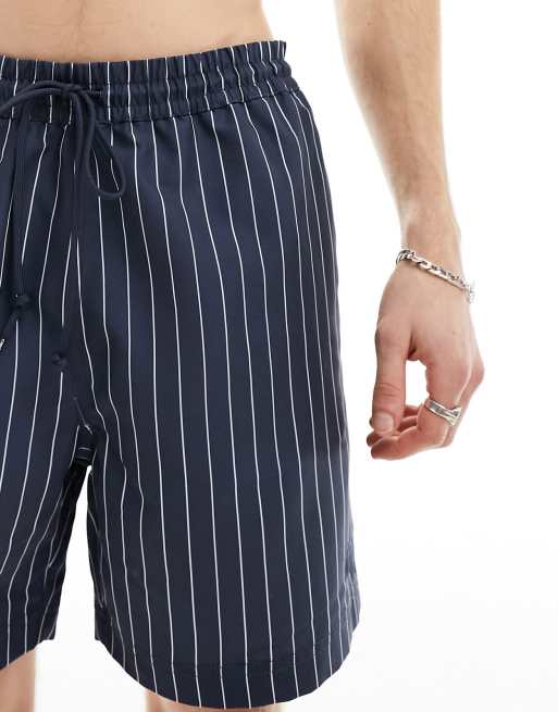 Carhartt WIP slater pinstripe swim shorts in navy, 4 of 4