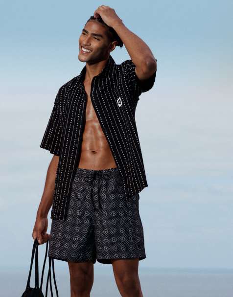 Carhartt WIP - Slater - Sorte badeshorts med print - view 1