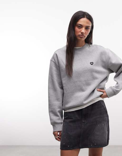 Carhartt WIP Small Heart Patch sweatshirt in grey heather, 3 of 4