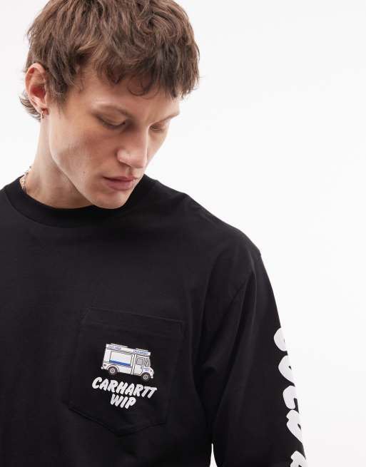 Carhartt WIP - Sort T-shirt med lange ærmer og 'Cold Drinks'-print, 4 af 5