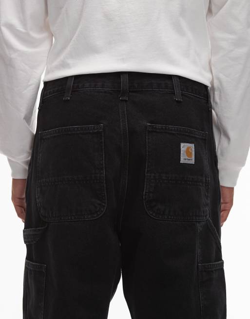 Carhartt WIP - Sorte denimjeans med stonewash og lige ben samt enkelt knæ, 4 af 5