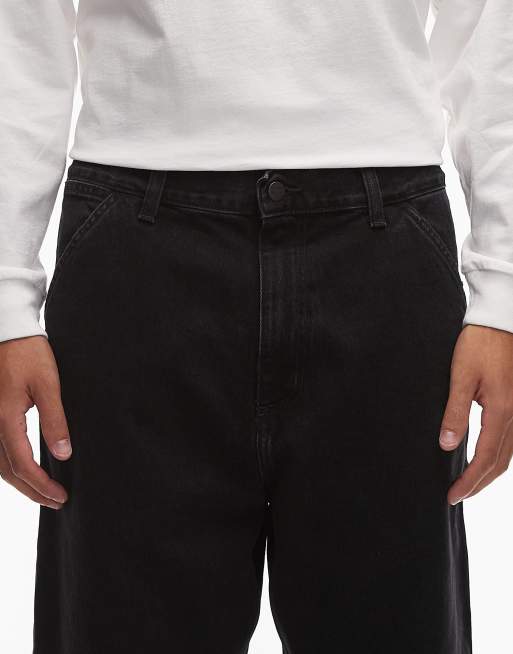 Carhartt WIP - Sorte denimjeans med stonewash og lige ben samt enkelt knæ, 5 af 5
