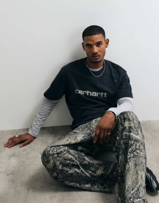 Carhartt WIP spray effect logo t-shirt with paint splatter in black, 3 of 5