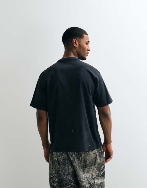 Carhartt WIP spray effect logo t-shirt with paint splatter in black, 4 of 5