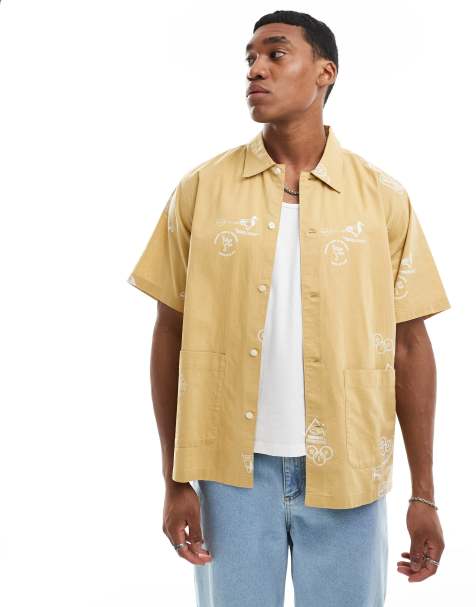 Carhartt WIP stamp print linen mix shirt in sand - view 1
