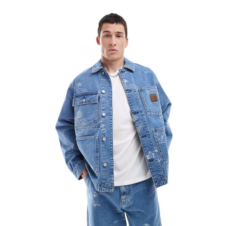 Carhartt WIP stamp print pocket denim jacket in blue | ASOS