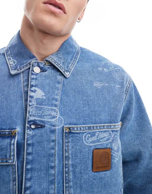 Carhartt WIP stamp print pocket denim jacket in blue | ASOS