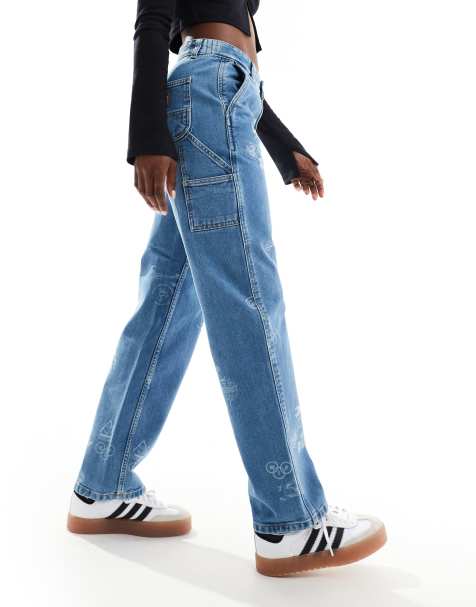 Carhartt WIP stamp print relaxed straight fit jeans in bleach wash - view 1