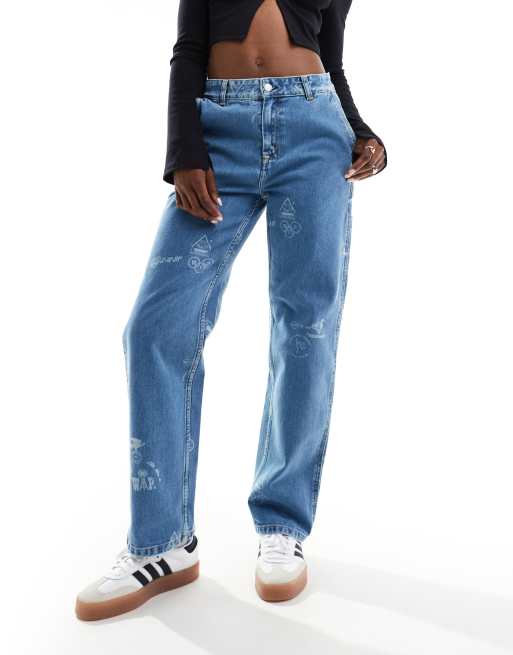 Carhartt WIP stamp print relaxed straight fit jeans in bleach wash, 4 of 5