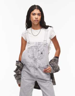 Carhartt Straight Leg Denim Bib Overalls In Gray