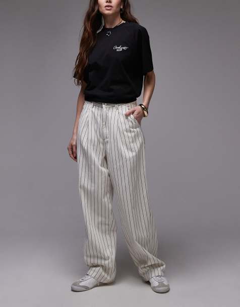 Carhartt WIP straight leg jeans in white & black pinstripe - view 1
