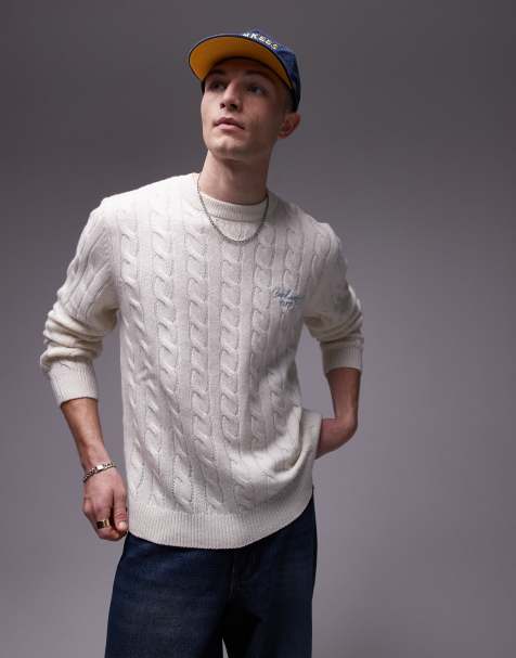 Carhartt WIP – Strickpullover in Cremeweiß mit Signatur-Logo und Zopfmuster - view 1
