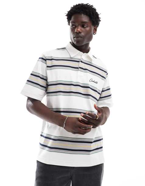 Carhartt WIP stripe short sleeve polo shirt in white - view 1