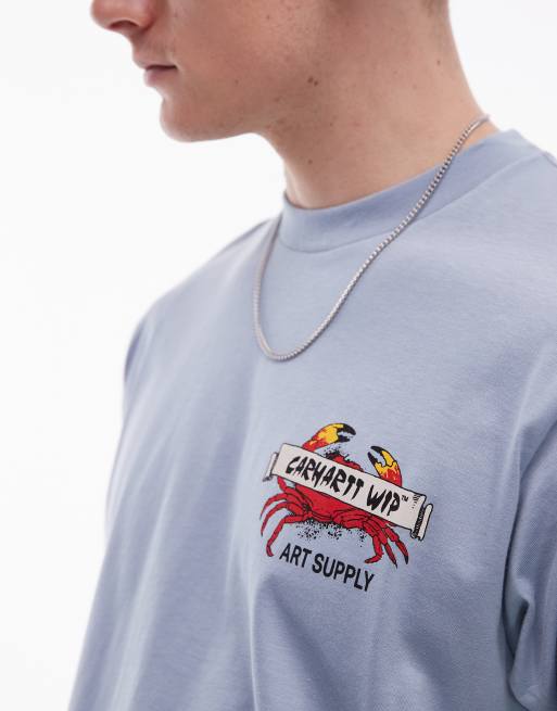 Carhartt WIP - Støvet blå T-shirt med grafisk krabbeprint, 3 af 4