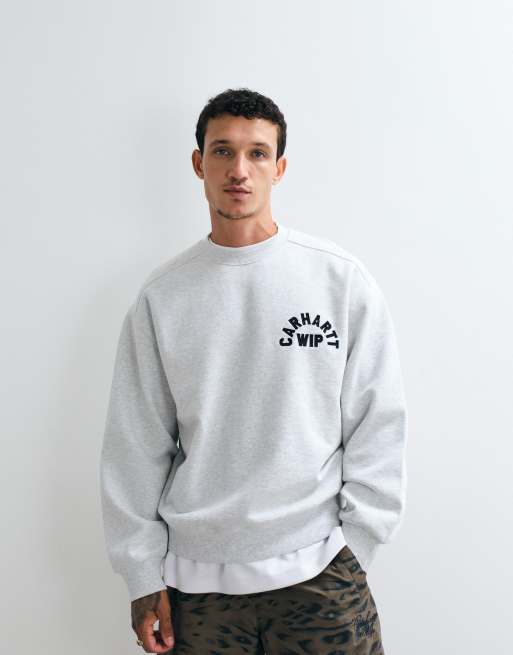 Carhartt WIP sudadera con logotipo Arch Script en la parte delantera y trasera en gris jaspeado ceniza, 1 de 5