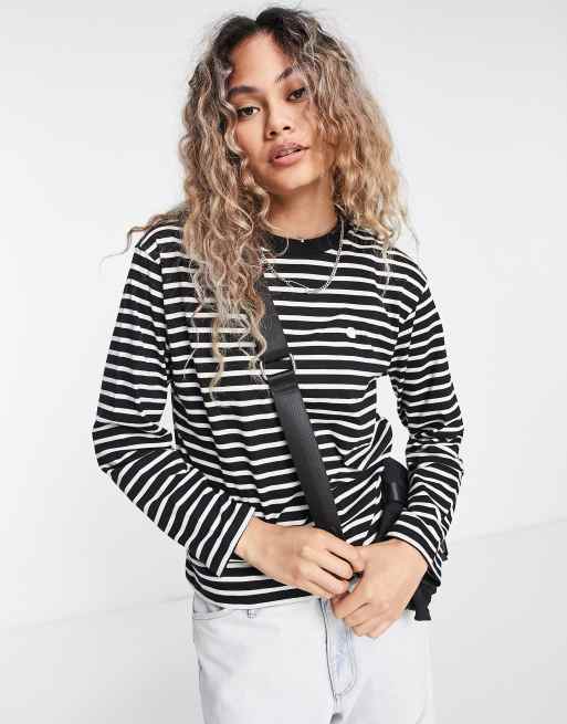 Carhartt WIP – Svart- och vitrandig t-shirt i oversize med långa ärmar