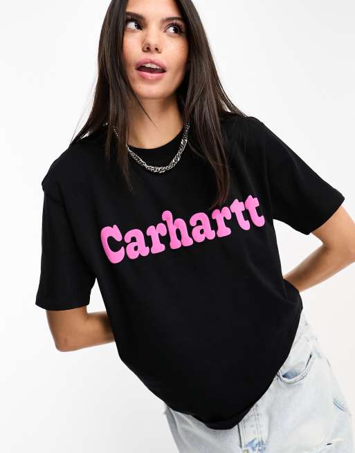 Carhartt WIP – Svart t-shirt med text i bubblig stil