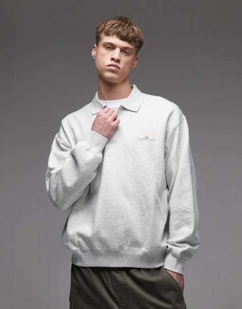 Carhartt WIP - Sweat griffé avec col polo - Gris chiné - view 1