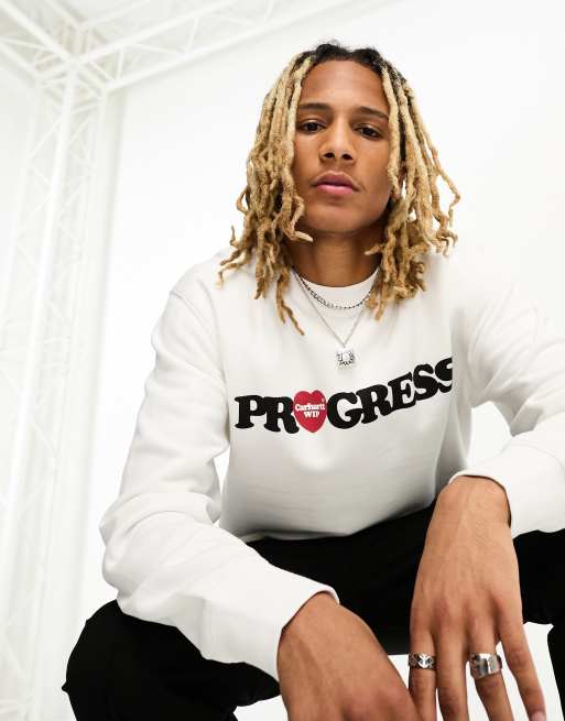 Carhartt WIP - Sweatshirt met 'I heart progress'-print in wit