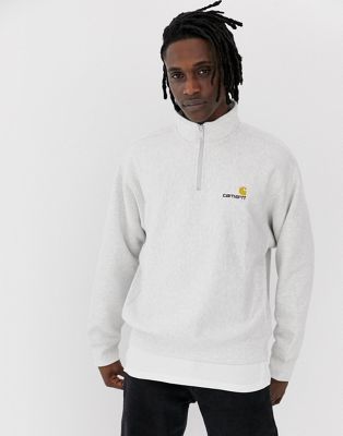 Carhartt WIP - Sweatshirt met korte rits en slogan in gemêleerd grijs