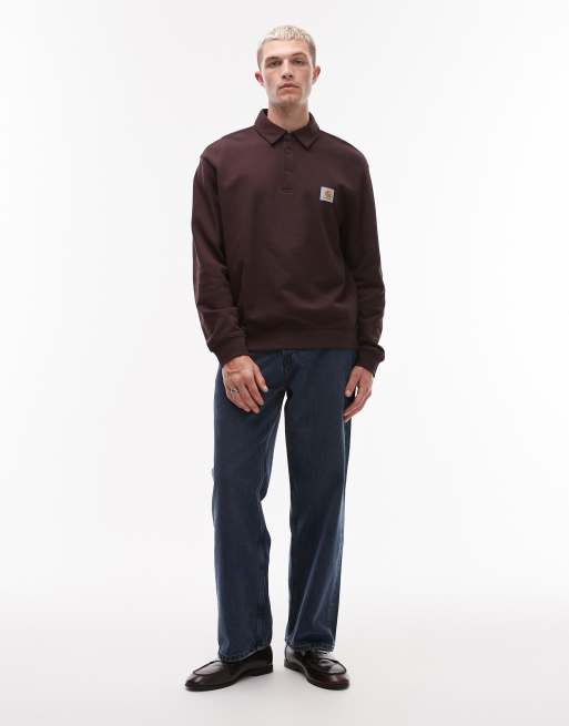 Carhartt WIP - Sweatshirt met polokraag in donkerbruin, 2 van 5