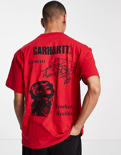 Men Carhartt WIP synthetic realities backprint t-shirt in red 