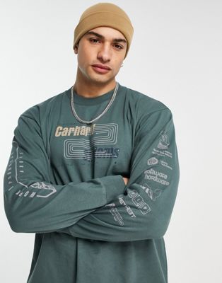 Carhartt WIP systems printed long sleeve top in green