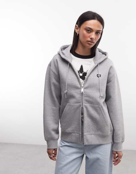 Carhartt WIP – Szara melanżowa bluza z kapturem zapinana na zamek z małą naszywką w kształcie serca - view 1