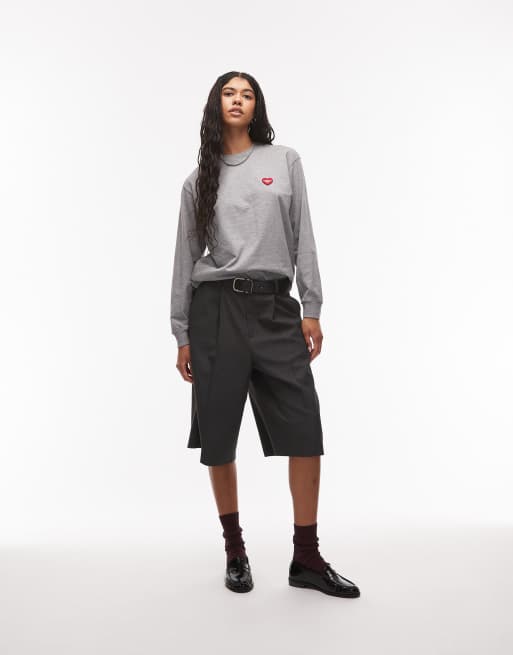 Carhartt WIP – Szary T-shirt z długim rękawem i naszywką w kształcie serca