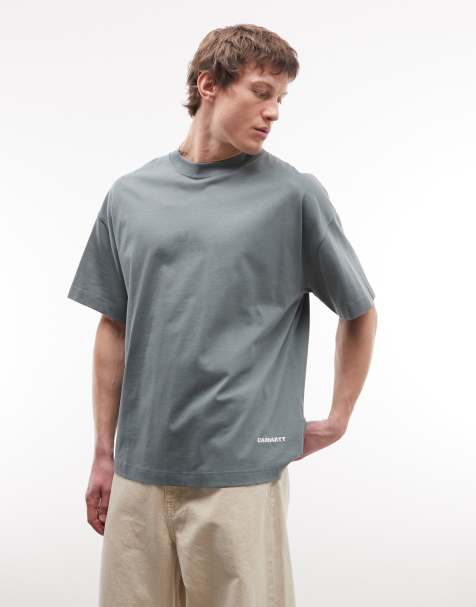 Carhartt WIP – Szałwiowozielony T-shirt oversize o pudełkowym kroju z napisem - view 1