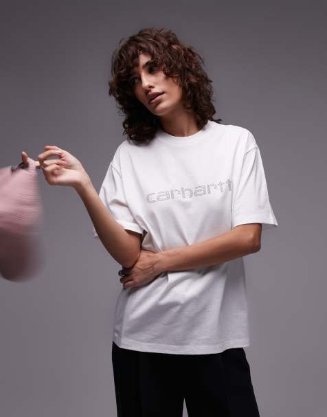 Carhartt WIP - T-shirt a maniche corte bianca con scritta stampata con rivetti - view 1