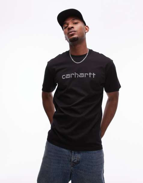 Carhartt WIP - T-shirt a maniche corte nero con scritta con rivetti - view 1