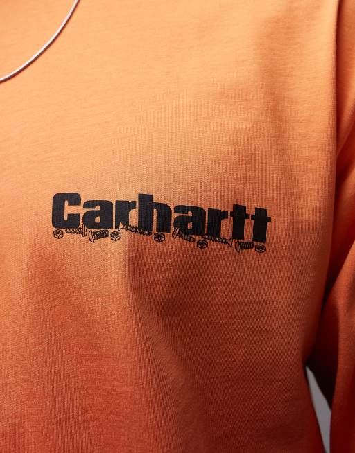 Carhartt WIP - T-shirt a maniche lunghe arancione con grafica, 4 di 4