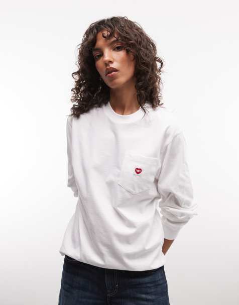 Carhartt WIP - T-shirt a maniche lunghe bianca con tasca piccola a cuore - view 1