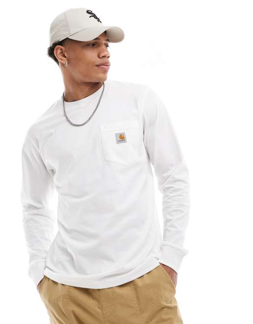 Carhartt WIP - T-shirt a maniche lunghe bianca con tasca