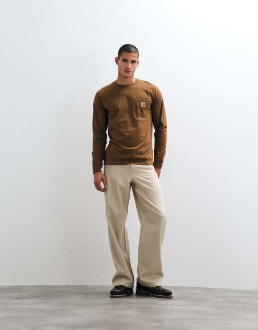 Carhartt WIP - T-shirt a maniche lunghe marrone hamilton con tasca, 2 di 5
