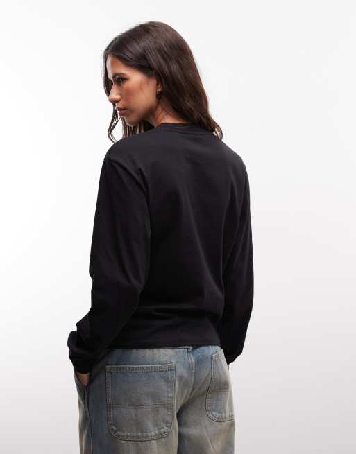 Carhartt WIP T-shirt a maniche lunghe Pocket Small Heart nera, 3 di 4