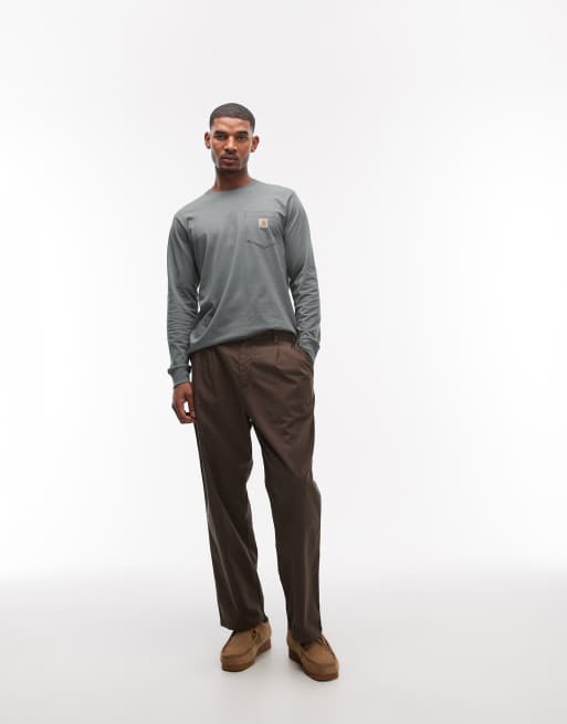 Carhartt WIP - T-shirt a maniche lunghe verde salvia con tasca, 2 di 5
