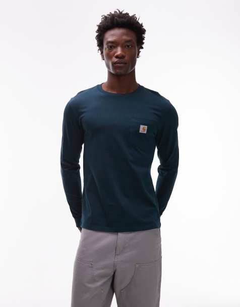 Carhartt WIP - T-shirt a maniche lunghe verde scuro con tasca - view 1