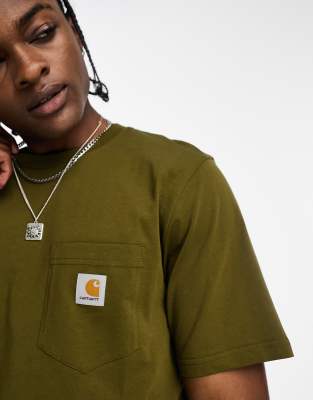Carhartt WIP pocket t-shirt in khaki - ASOS Price Checker