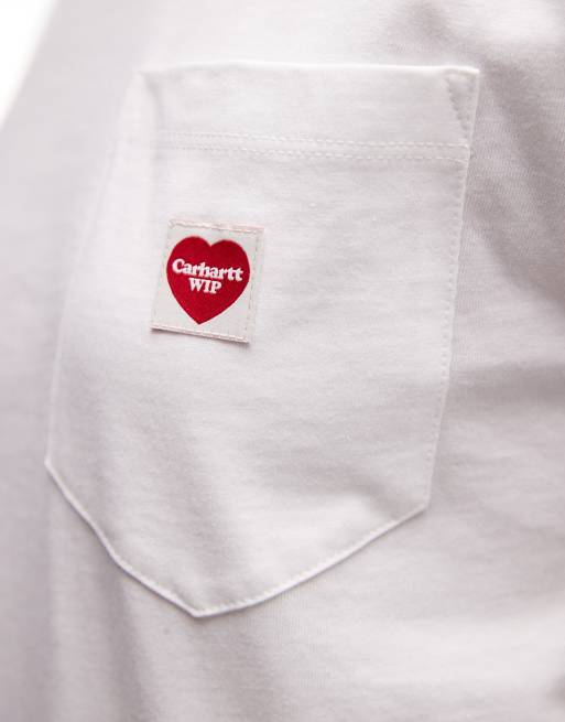 Carhartt WIP - T-shirt bianca con tasca con cuore piccolo, 3 di 4