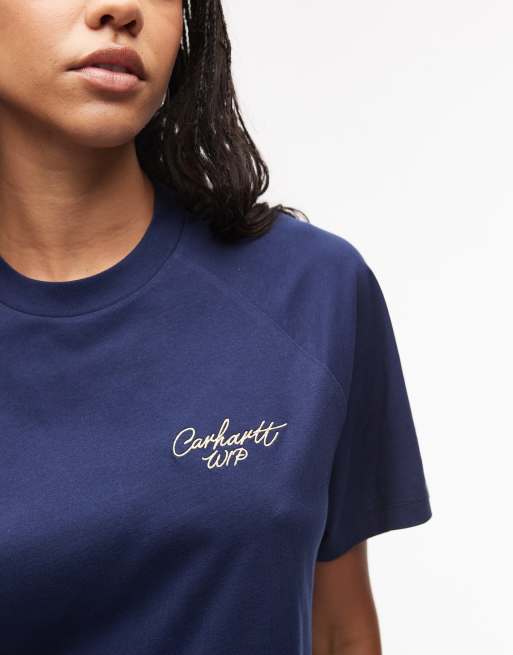 Carhartt WIP - T-shirt blu con logo in corsivo, 2 di 4