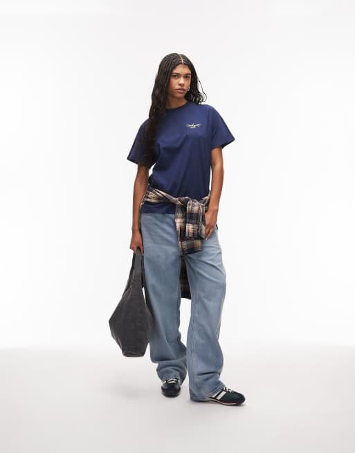 Carhartt WIP - T-shirt blu con logo in corsivo, 3 di 4