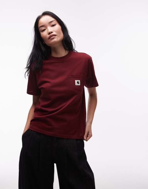 Carhartt WIP - T-shirt bordeaux a maniche corte con tasca, 2 di 4