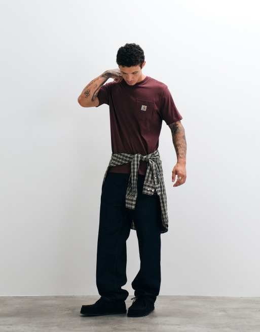 Carhartt WIP - T-shirt bordeaux scuro con tasca, 4 di 5