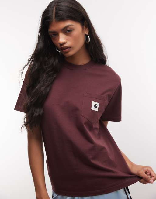 Carhartt WIP T-shirt con taschino in bordeaux scuro, 3 di 4